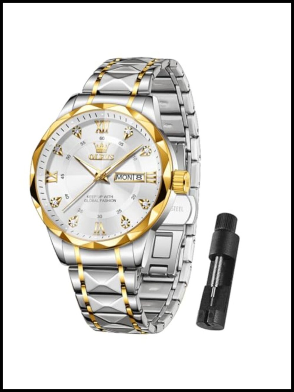 Men's Luxury Waterproof Diamond Stainless Steel Analog Quartz Dress Watch